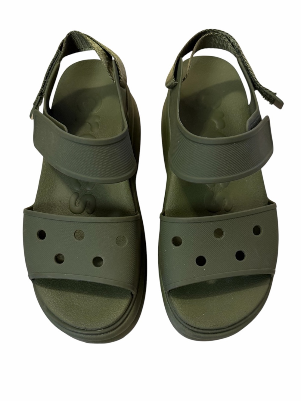 Crocs Womens Sz 9 Green Soho Y Strap Sandal Thick Platform Perforated Strap - Picture 3 of 11